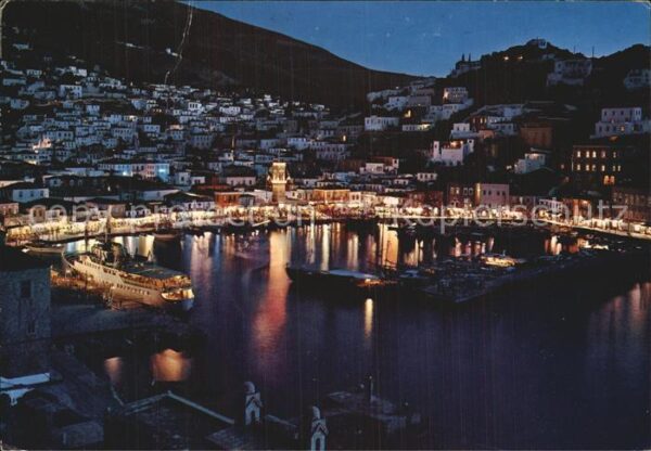 Hydra Greece Hafen Nachtaufnahme