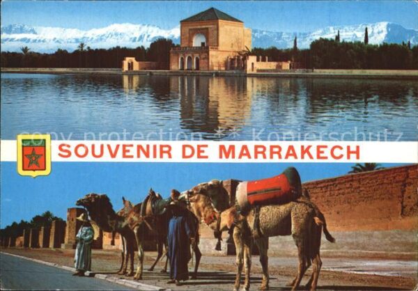 Marrakech Marrakesch Teilansicht mit Tempel und Kamelen Les