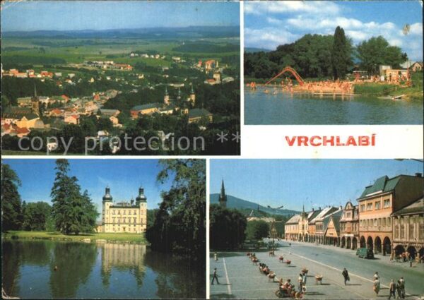 Vrchlabi Schloss am See Strand Fliegeraufnahme