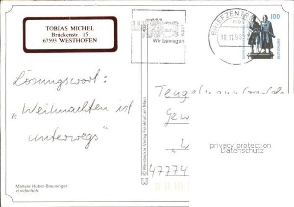 Kuenstlerkarte Marlyse Huber-Breuninger Lindenhof – Bild 2