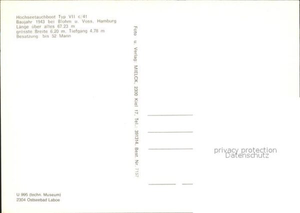 U-Boot Unterseeboot Submarine Sous-Marin Hochseetauchboot Typ VII c/41 – Bild 2