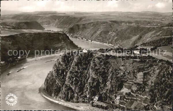 Loreley Lorelei mit Blick auf St Goarshausen und Rhein
