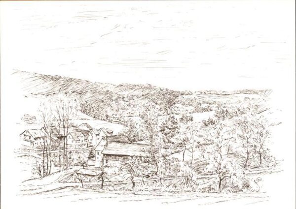 Nieder-Kinzig Pudermühle Blick auf Etzengesäss Zeichn