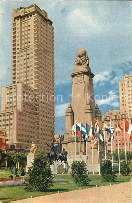 Madrid Spain Monumento a Cervantes y Torre de Madrid