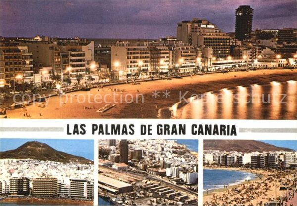 Las Palmas Gran Canaria Nachtaufnahme Strand Hotels Fliegeraufn