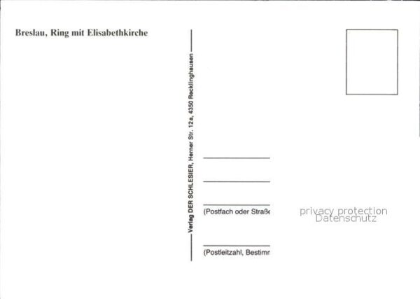 Breslau Niederschlesien Ring mit Elisabethkirche Künstlerkarte – Bild 2