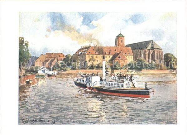 Breslau Niederschlesien Sandinsel Künstlerkarte