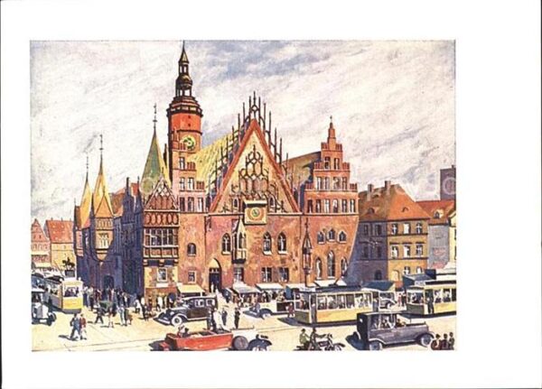 Breslau Niederschlesien Rathaus Künstlerkarte