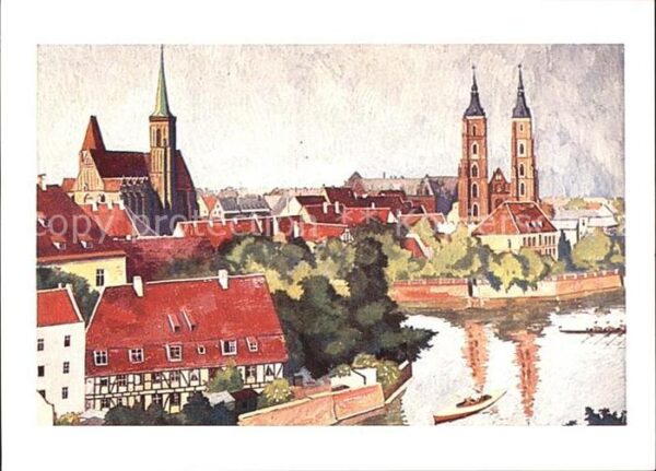 Breslau Niederschlesien Dominsel Künstlerkarte