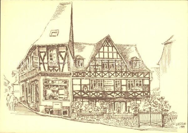 Ruedesheim Rhein Fachwerkhäuser in der Oberstrasse Künst