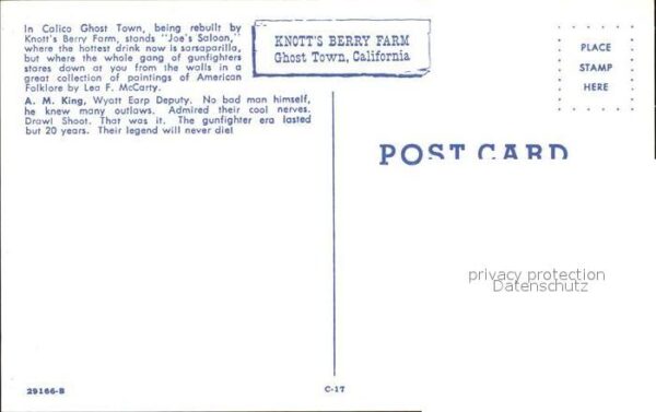Kuenstlerkarte Lea F. McCarty A.M. King Wyatt Earp Dep – Bild 2