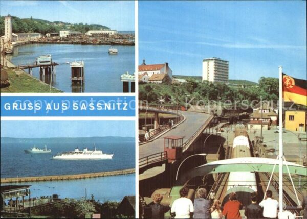 Sassnitz Ostseebad Ruegen Blick zum Fischerreihafen Motorschiff S