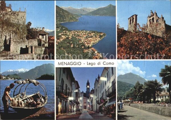 Menaggio Lago di Como Burg Stadtansicht Fischerboot