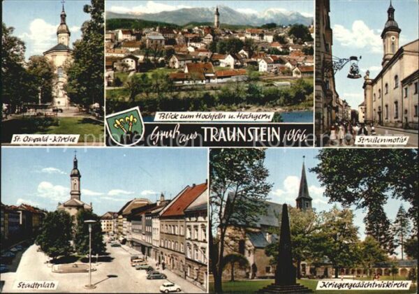 Traunstein Oberbayern St Oswald Kirche Straßenmotiv Kriegerge