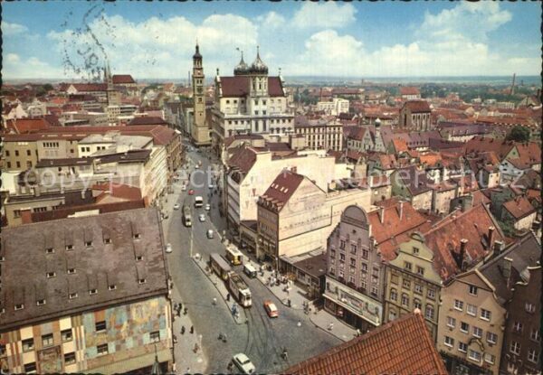 Augsburg Maximilianstr mit Rathaus und Perlachtu