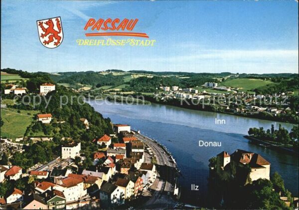 Passau Blick von Oberhaus auf Ilz Donau und In