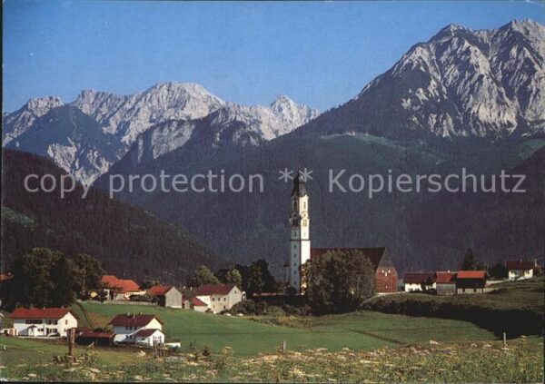 Pfronten mit Kirche Vilser Kegel Schlicke Gimpel