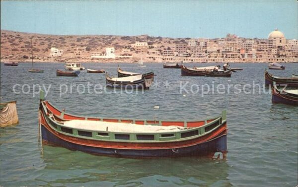 Malta St Pauls Bay with Luzzu fishing boats a