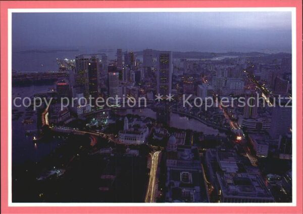 Singapore Helicopter view of the city by night
