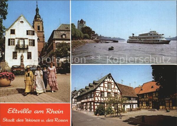 Eltville Rhein Trachtenmädchen Fahrgastschiff Fachwerk
