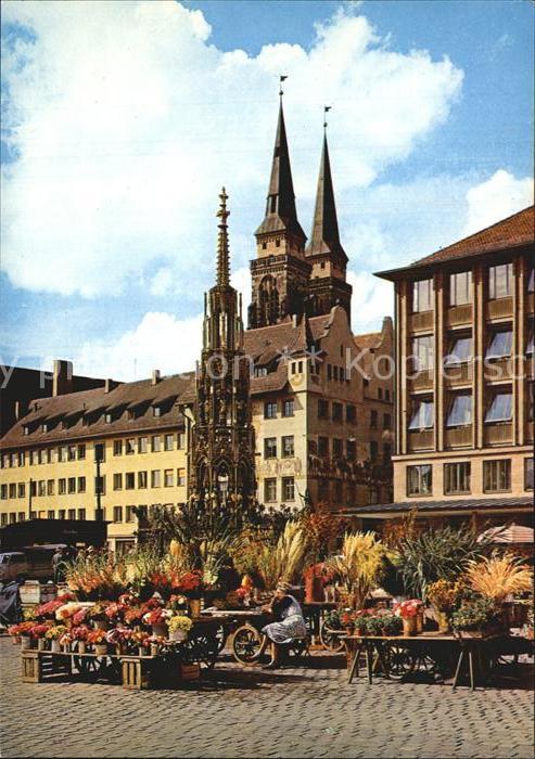 Nuernberg Markt Brunnen Kirchtürme
