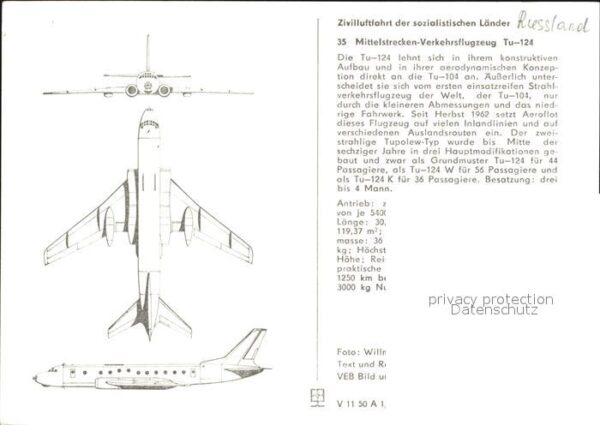 Flugzeuge Zivil Mittelstrecken-Verkehrsflugzeug Tu-124 – Bild 2