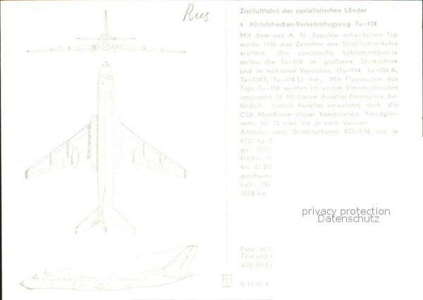 Flugzeuge Zivil Mittelstrecken-Verkehrsflugzeug Tu-104 – Bild 2
