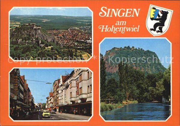Singen Hohentwiel Fliegeraufnahme Burgruine Strassenparti