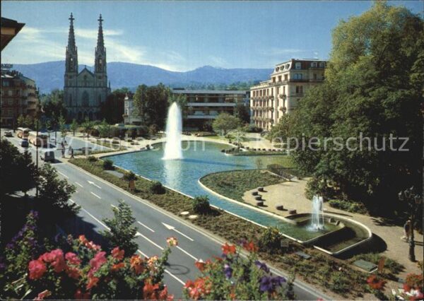 Baden-Baden Augustaplatz Kirche Fontäne