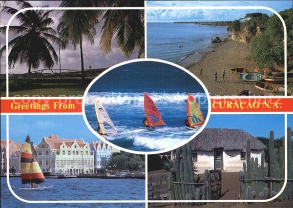 Curacao Niederlaendische Antillen Palmen Strand Hafen Straw covered cotta