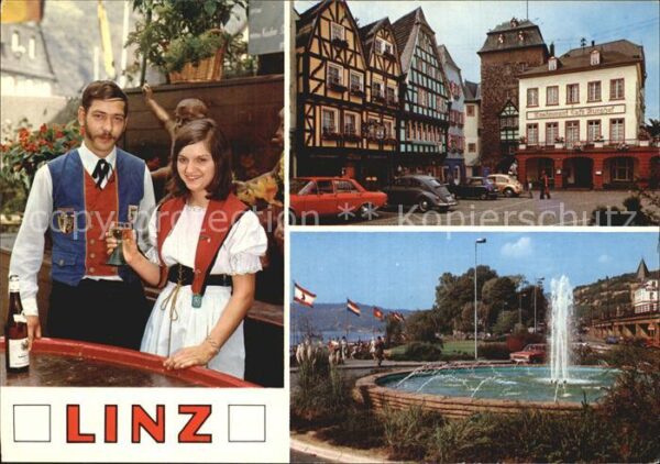 Linz Rhein Trachtenpaar Marktplatz Brunnen