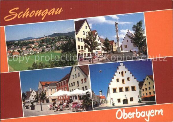 Schongau Teilansicht Markt Brunnen Strassencafe