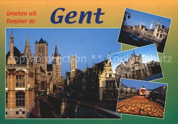 Gent Gand Flandre Stadtansichten Blumenteppich Schloss