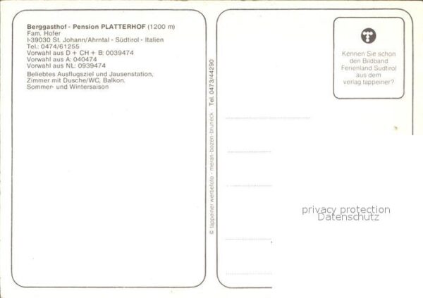 Johann Ahrntal St Berggasthof Pension Platterhof – Bild 2