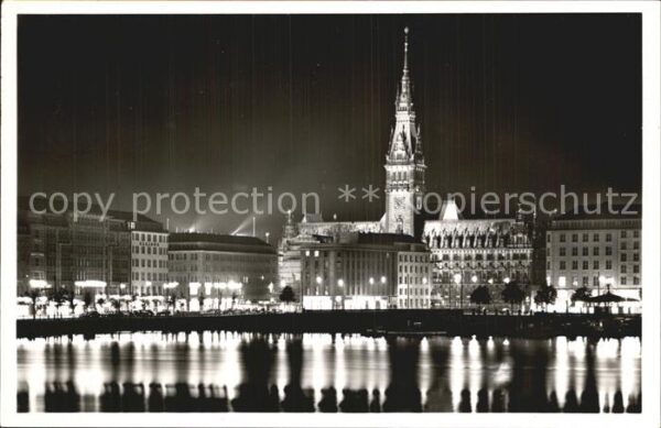 Hamburg Binnenalster Rathaus Lichterglanz