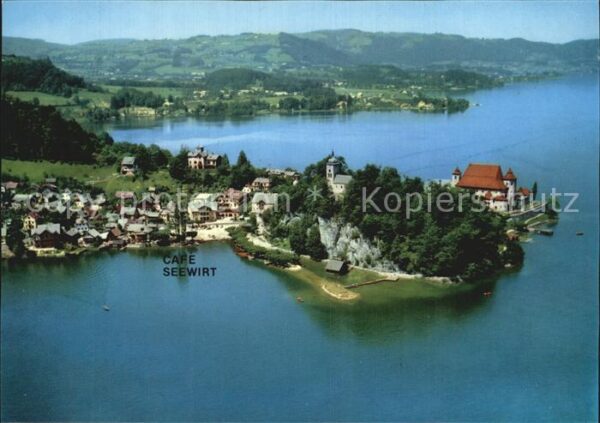 Traunkirchen Fliegeraufnahme am Traunsee mit Cafe Se