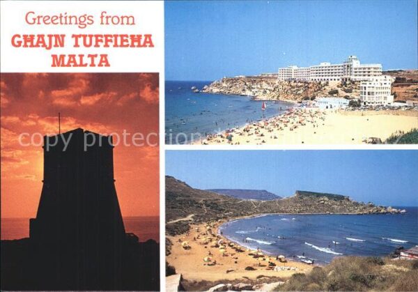 Ghajn Tuffieha Strandpartien und Turm
