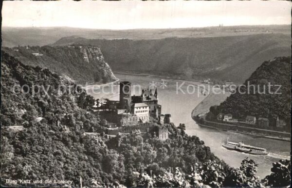 Loreley Lorelei Fliegeraufnahme Rheinpartie mit Burg Ka