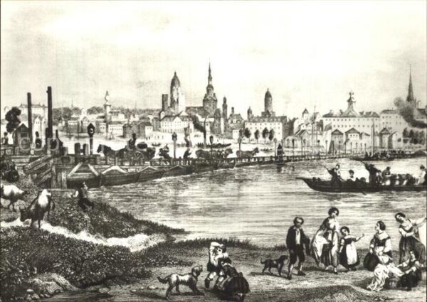 Mainz Rhein Künstlerkarte altes Gemälde