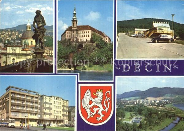 Decin Boehmen Fliegeraufnahme mit Fluss Grand-Hotel