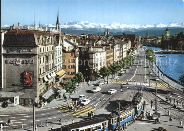 Strassenbahn Zürich Central Limmatquai Alpen