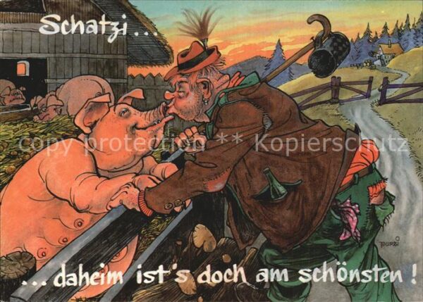 Humor Kuss Schwein Künstlerkarte Pupzi