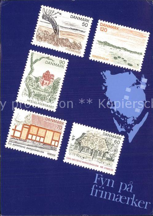 Briefmarken auf Postkarte Danmark Dänemark Hverringe Hindsholm He
