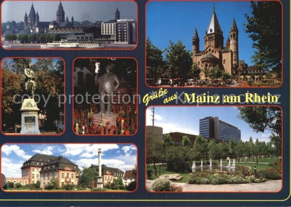 Mainz Rhein Rheinpanorama Schillerdenkmal Bronzepla