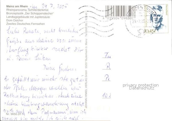 Mainz Rhein Rheinpanorama Schillerdenkmal Bronzepla – Bild 2