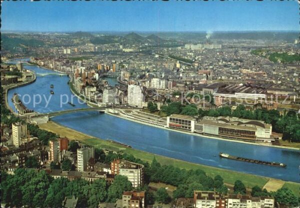 Liege Luettich Fliegeraufnahme Maas und Kongreßhalle