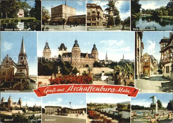 Aschaffenburg Main Schwimmbad Bahnhof Schloß Stiftskirche