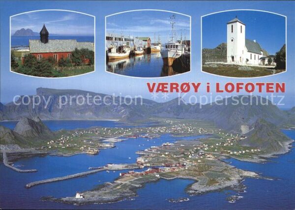 Vaeroy Lofoten Sorvaeroy sett fra fly Gamle kirke Part