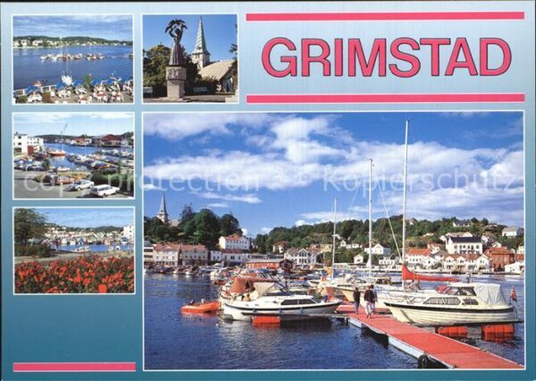 Grimstad Panorama Teilansichten Hafenpartie