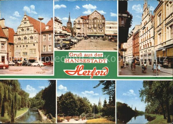 Herford Markt Rathaus Strassenpartie Park Teich